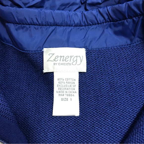 Zenergy Chico's Royal Blue Full Zip Sweater Jacket Chico's Size1 (M/8) - Picture 9 of 12